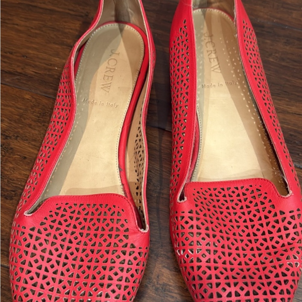 J. Crew Red Perforated Leather Loafers